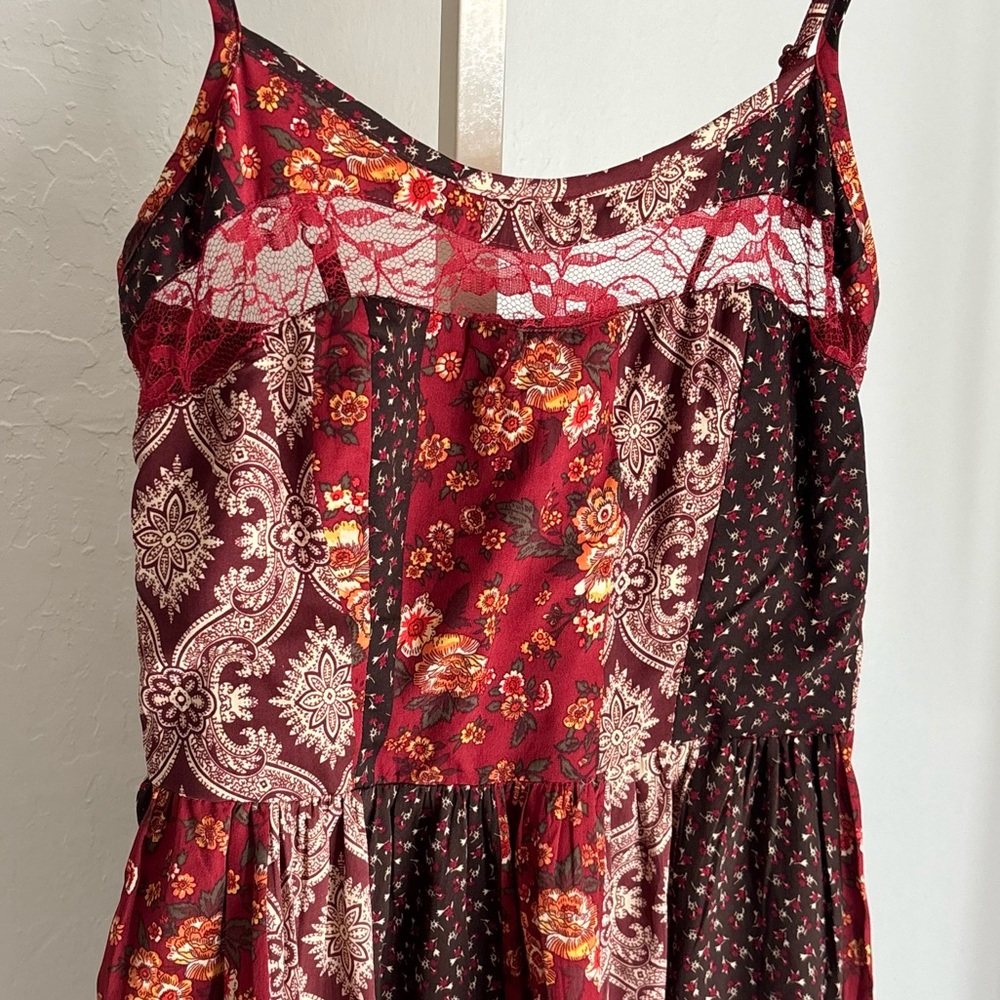 American Rag Multi Color Print Panel Lace Inset Mini Dress, Adjustable Straps, S - Picture 2 of 10